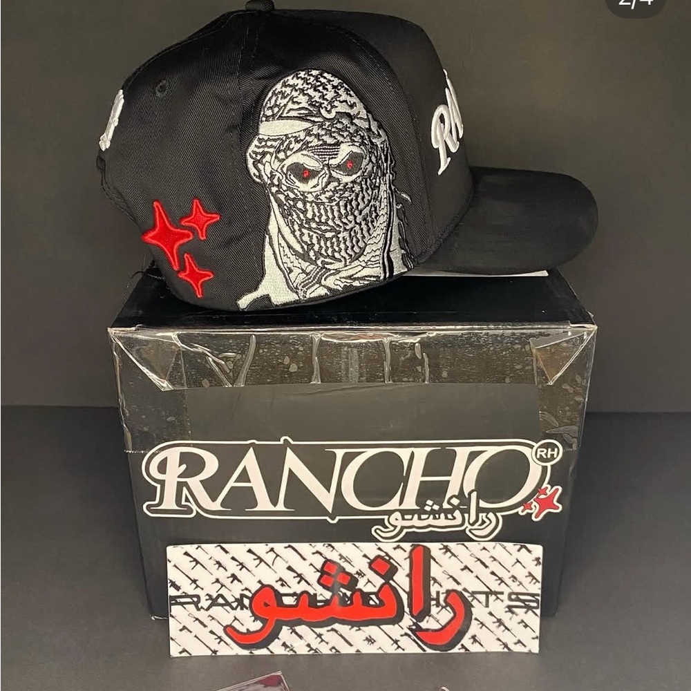 Rancho Black Embroidered Graphic Snapback Hat